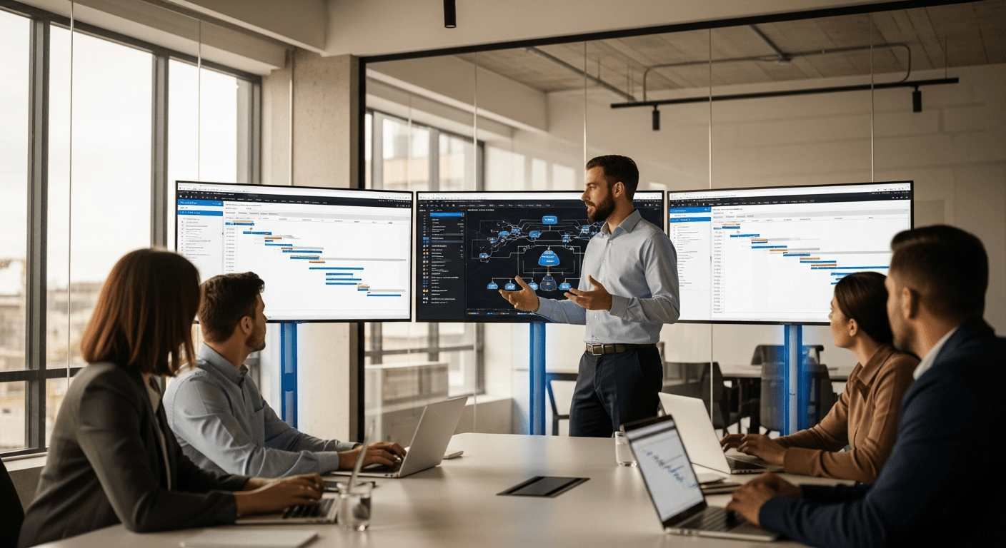 IT project management team in modern office